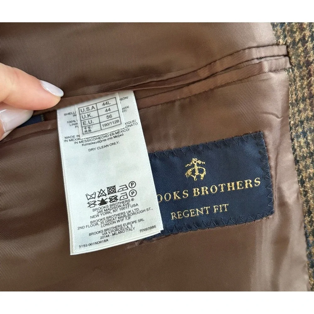 Brooks Brothers Wool Blazer Mens 44 Long Brown Houndstooth Sport Jacket Coat